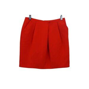 COS Mini Skirt Womens 4‎ Lipstick Red Zipper Tailored Pleated Pockets